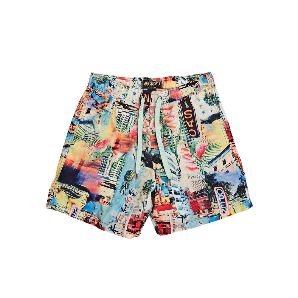 Surf Society Swimwear Las Vegas Casino Microfiber Swim Trunks Men Size 30 Medium